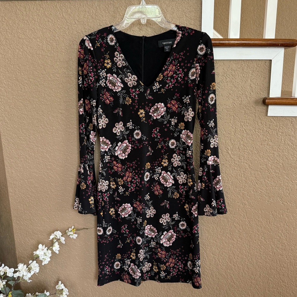 Karen Kane Black and Pink Sheath Dress with V-Neck